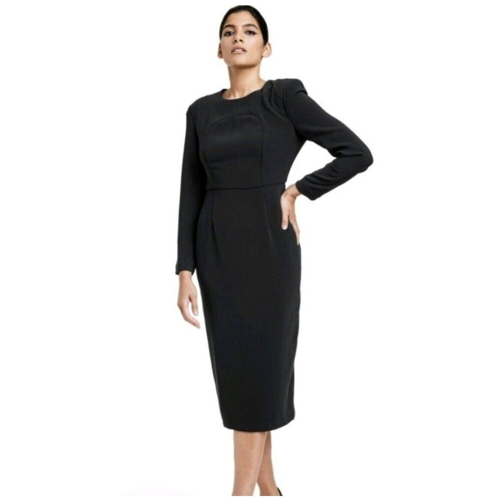 Sergio Hudson x Target Sheath Midi Dress Sz XS Black Stretch Shoulder Pads Slit